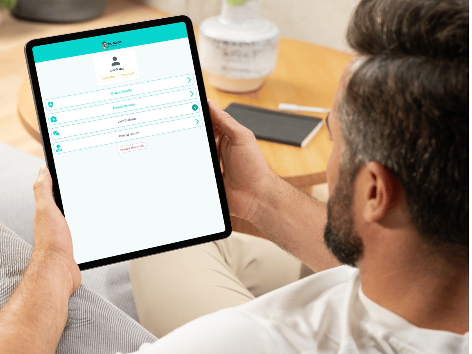 DrGuido doctor interface showing a connected patient's details